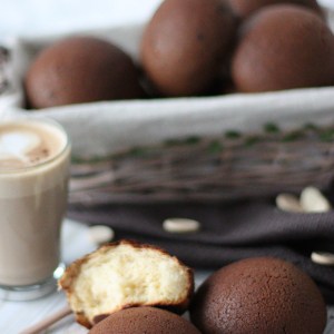 Korean coffee buns like at paris baguette soft brioche buns with coffee topping.