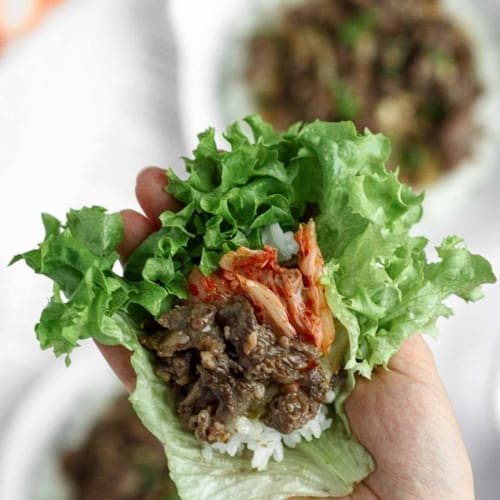 Korean Beef bulgogi featuring a very thinly sliced and tender beef marinated in sweet and savoury sauce.