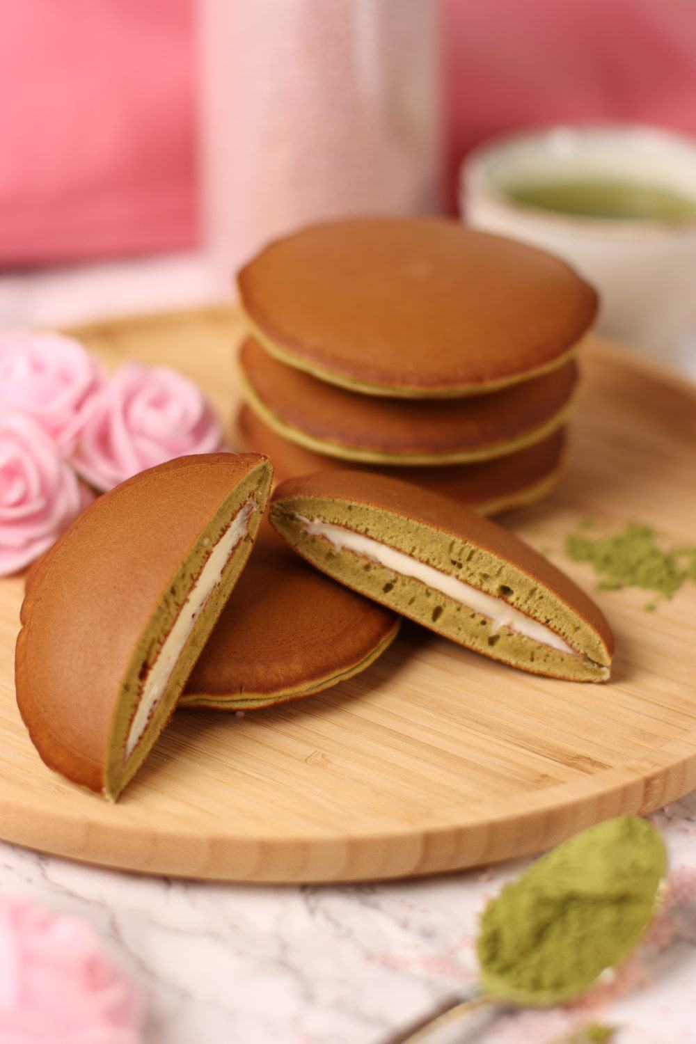 matcha dorayaki japanese pancakes with white chocolate