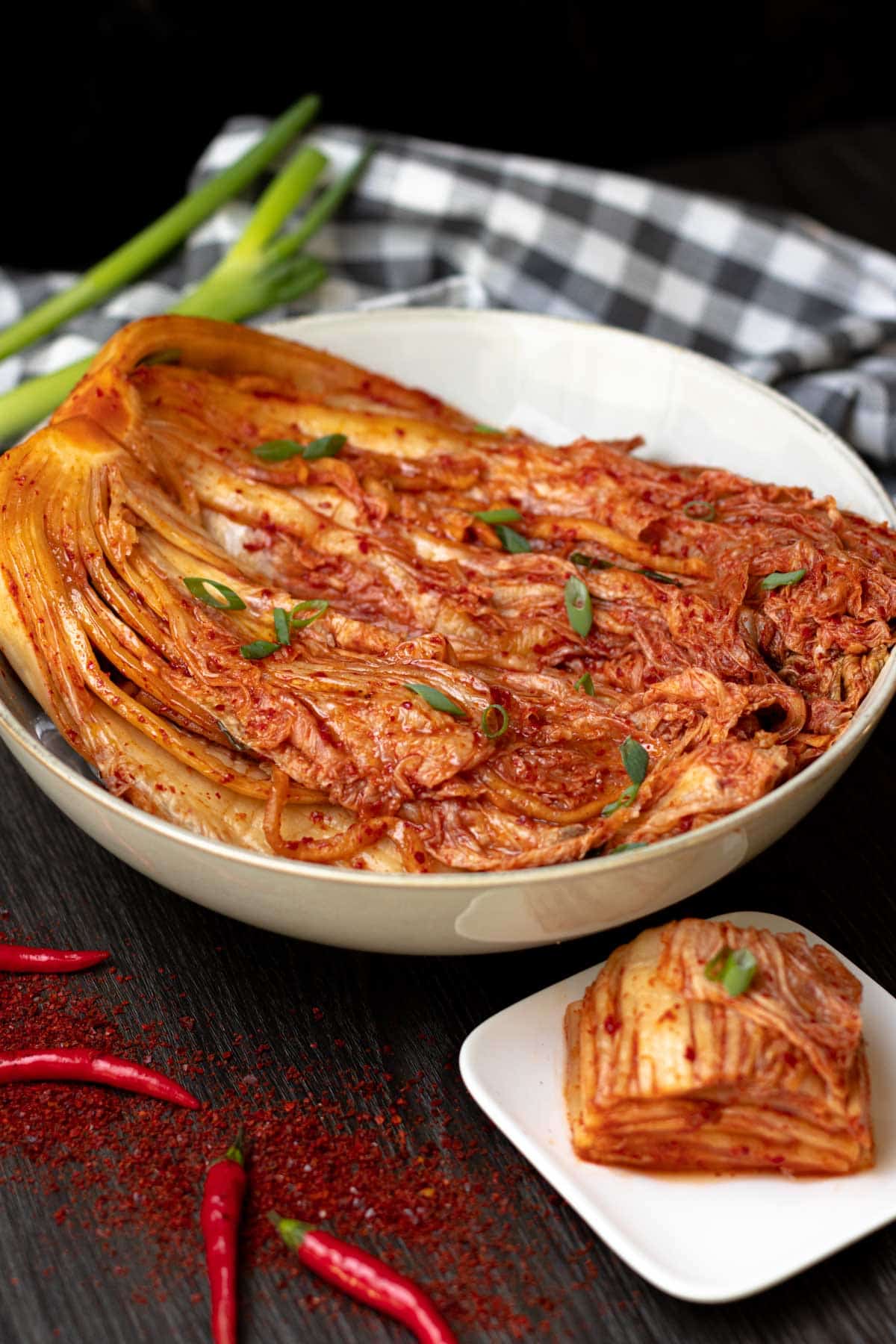 kimchi with napa cabbage korean traditional side dish fermented cabbage in a spicy sauce with red chilli flakes