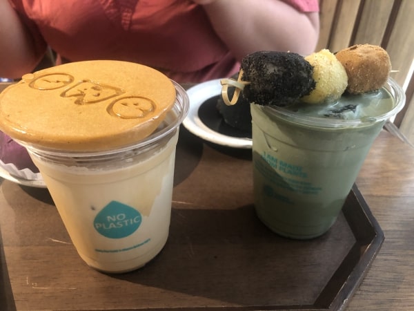 dalgona latte in a coffee shop in Korea.