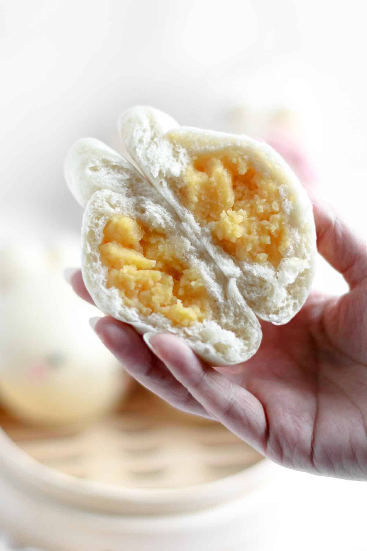 Chinese steamed buns filled with custard