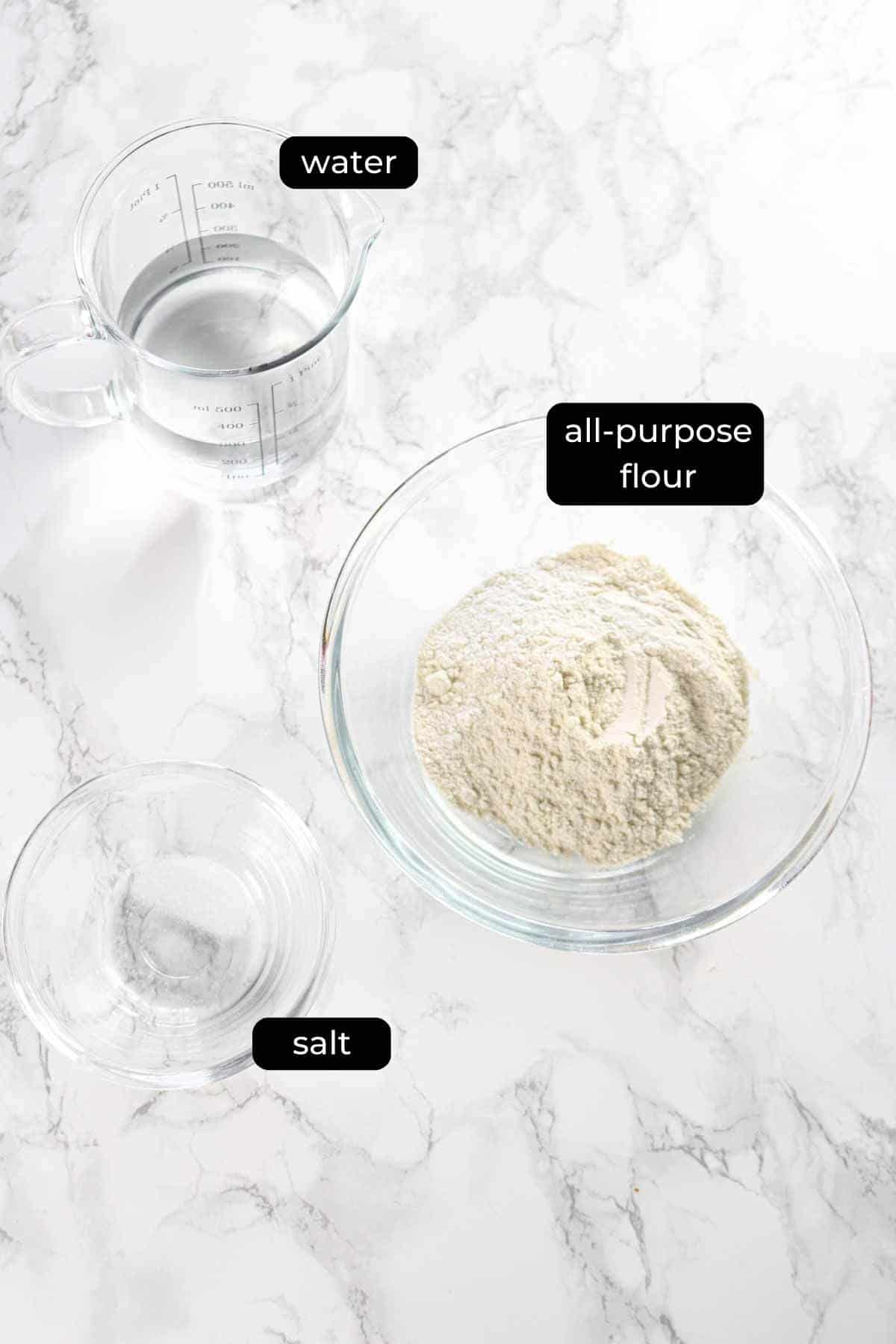 ingredients to make the batter of chinese breakfast crepes