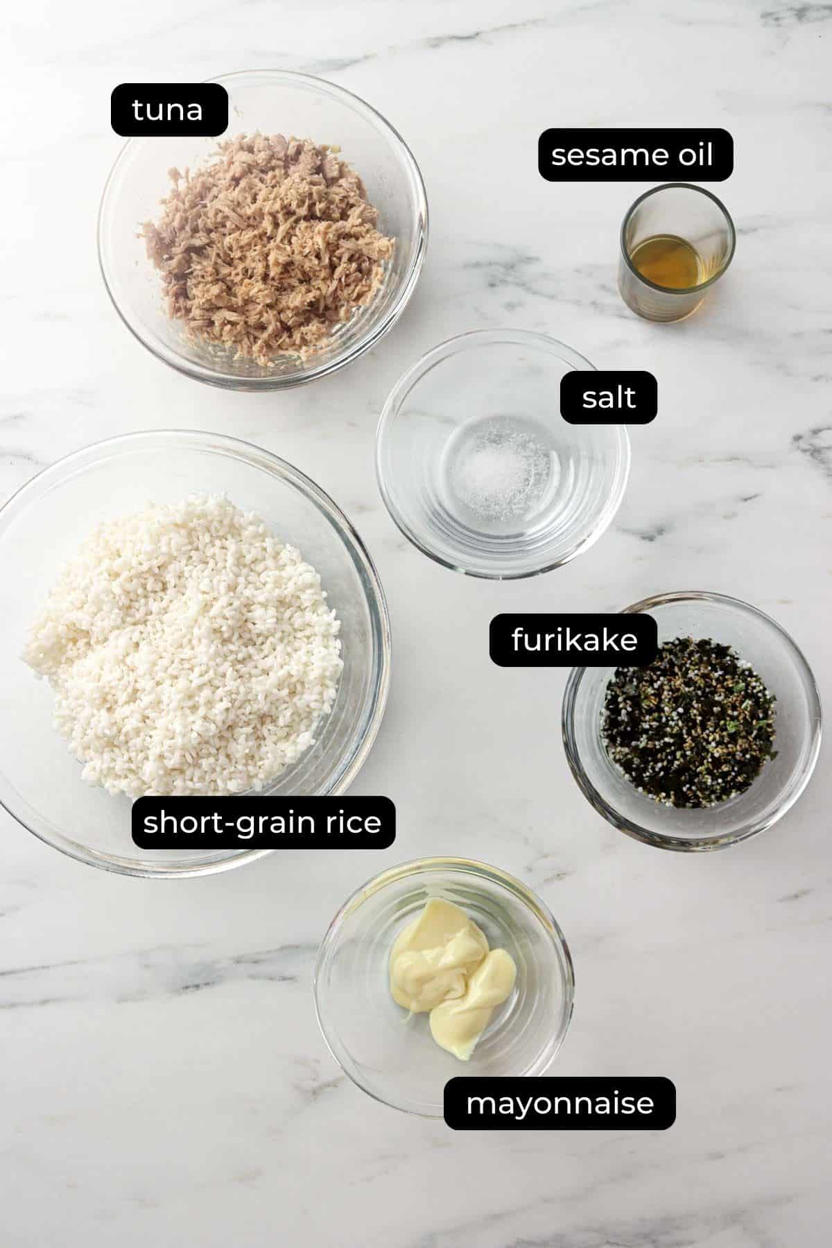 ingredients to make tuna mayo korean rice balls