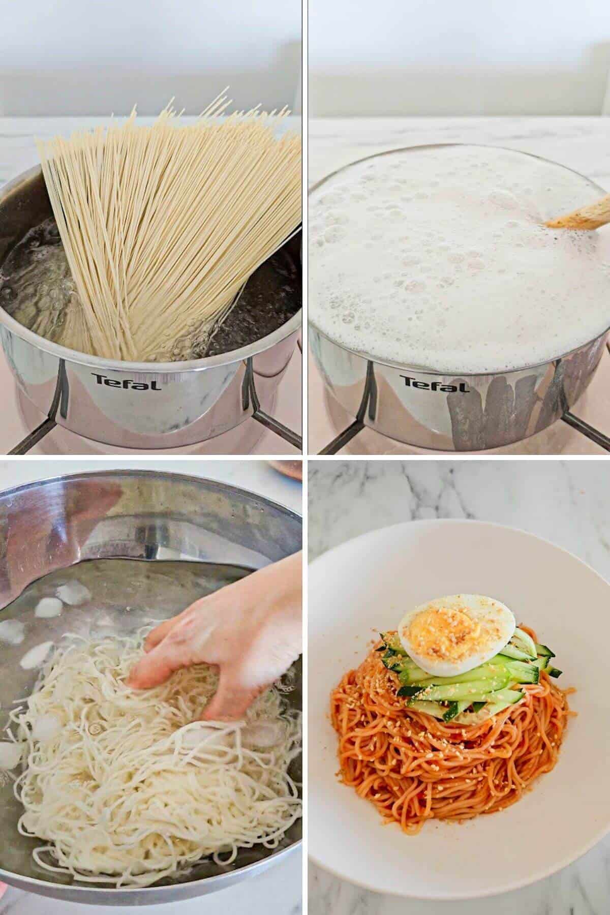 photo showing steps to make bibim guksu.
