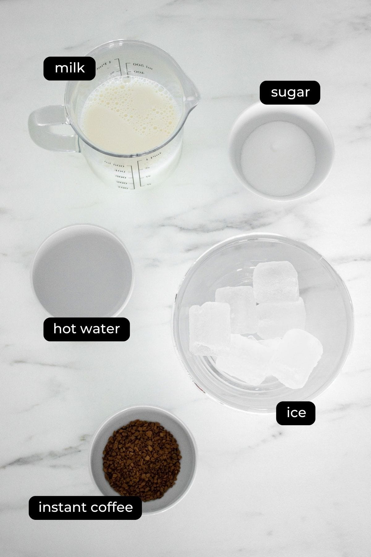 dalgona coffee ingredients on a table.