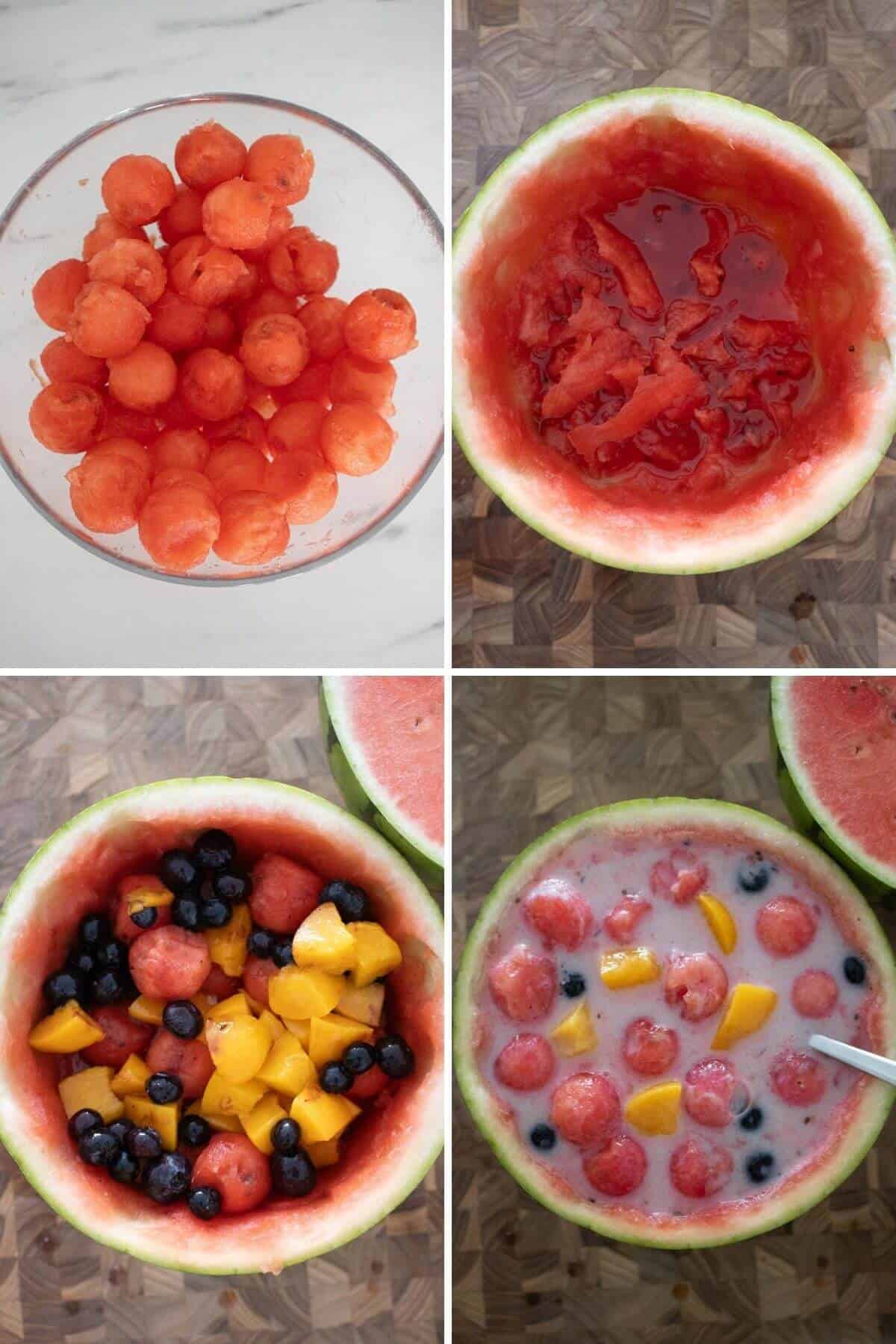 four photos showing step by step how to make hwachae.